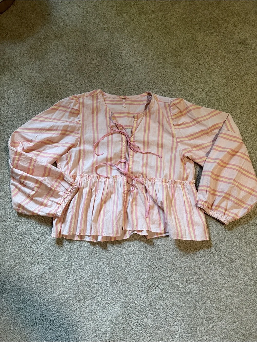 Free People tie front pink/yellow top, M